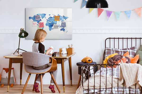 Magnetic dry erase board A world map with personal memories