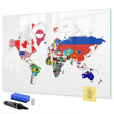 Dry erase board magnetic World map with photo locations