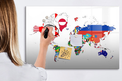 Dry erase board magnetic World map with photo locations