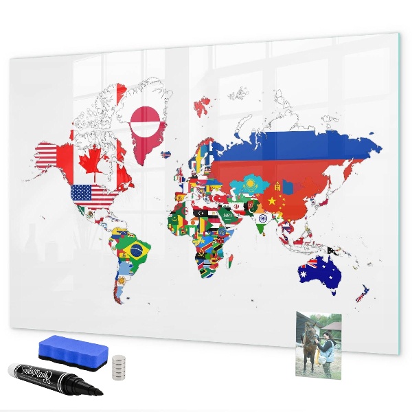 Dry erase board magnetic World map with photo locations