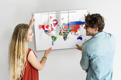 Dry erase board magnetic World map with photo locations