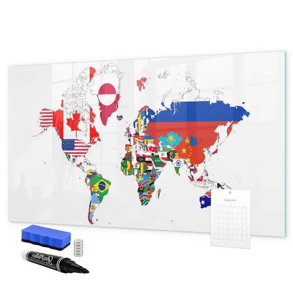 Dry erase board magnetic World map with photo locations