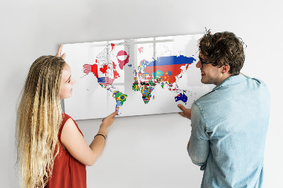 Dry erase board magnetic World map with photo locations