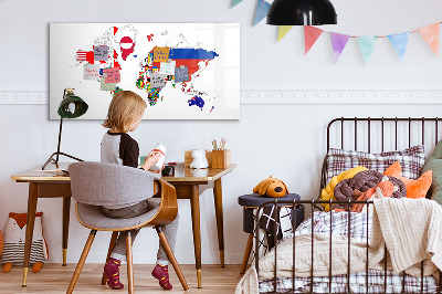 Dry erase board magnetic World map with photo locations