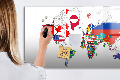 Dry erase board magnetic World map with photo locations