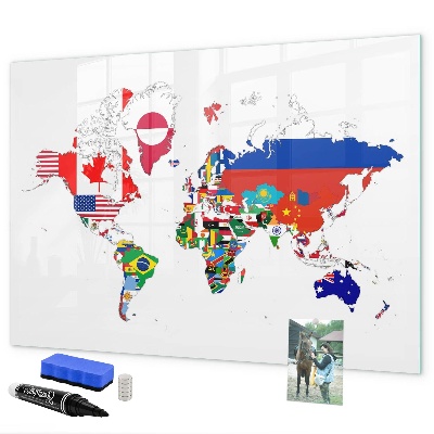 Dry erase board magnetic World map with photo locations