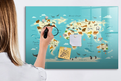 Dry erase board magnetic World map with illustrations and photos