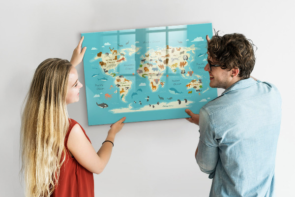 Dry erase board magnetic World map with illustrations and photos
