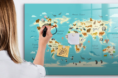 Dry erase board magnetic World map with illustrations and photos