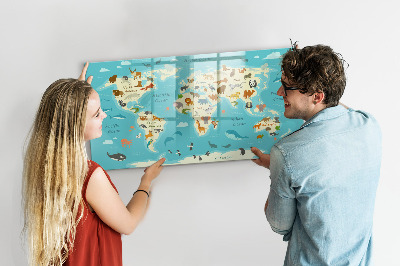 Dry erase board magnetic World map with illustrations and photos