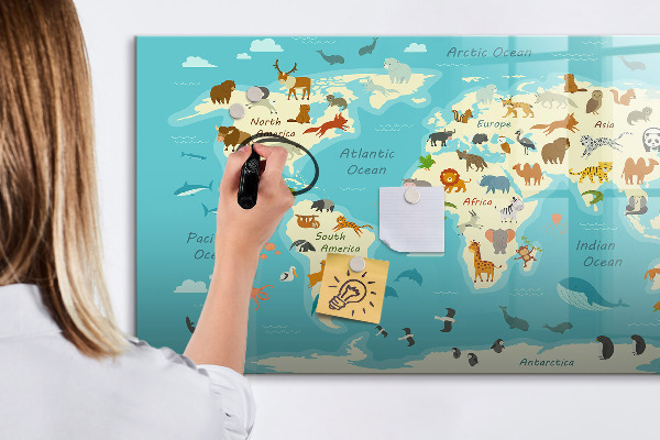 Dry erase board magnetic World map with illustrations and photos