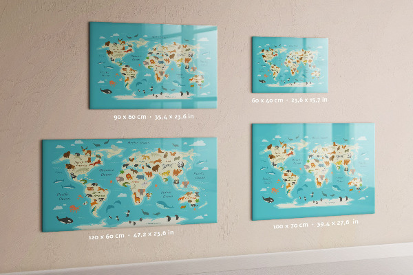 Dry erase board magnetic World map with illustrations and photos