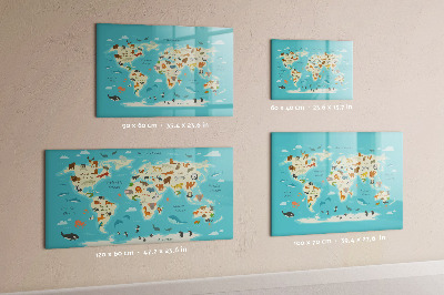 Dry erase board magnetic World map with illustrations and photos