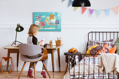 Dry erase board magnetic World map with illustrations and photos