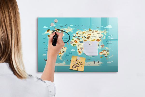 Dry erase board magnetic World map with illustrations and photos