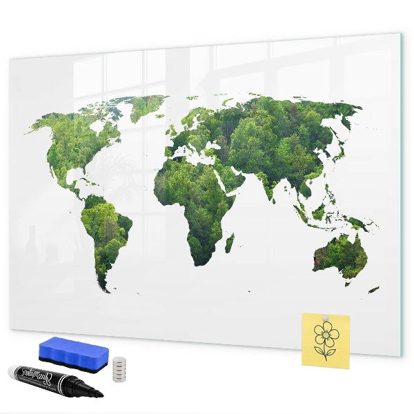 Magnetic dry erase board Green world map with photos