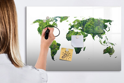 Magnetic dry erase board Green world map with photos