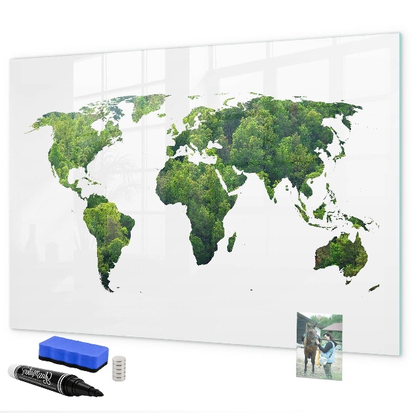 Magnetic dry erase board Green world map with photos