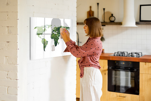 Magnetic dry erase board Green world map with photos