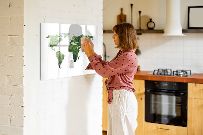 Magnetic dry erase board Green world map with photos
