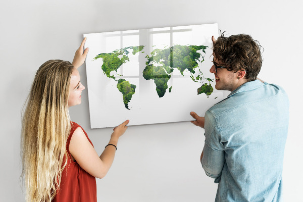 Magnetic dry erase board Green world map with photos