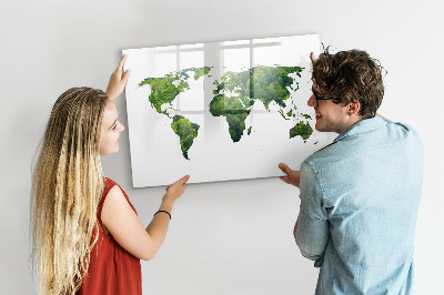 Magnetic dry erase board Green world map with photos