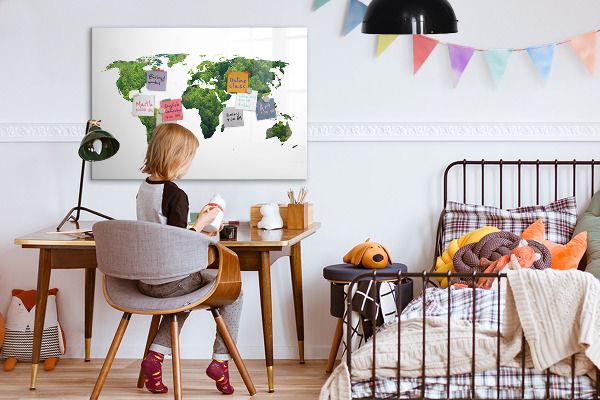 Magnetic dry erase board Green world map with photos