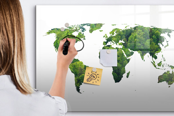 Magnetic dry erase board Green world map with photos