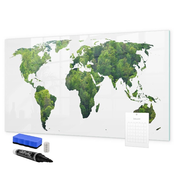 Magnetic dry erase board Green world map with photos