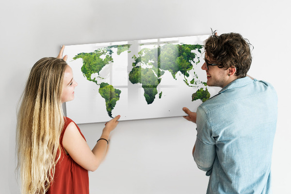 Magnetic dry erase board Green world map with photos