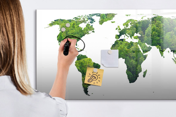 Magnetic dry erase board Green world map with photos