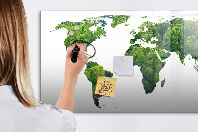 Magnetic dry erase board Green world map with photos