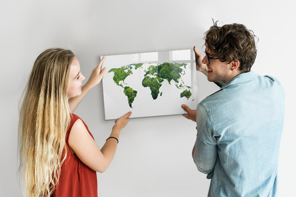Magnetic dry erase board Green world map with photos