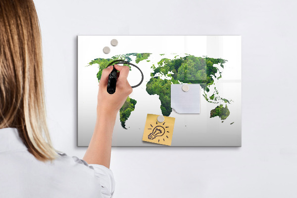 Magnetic dry erase board Green world map with photos