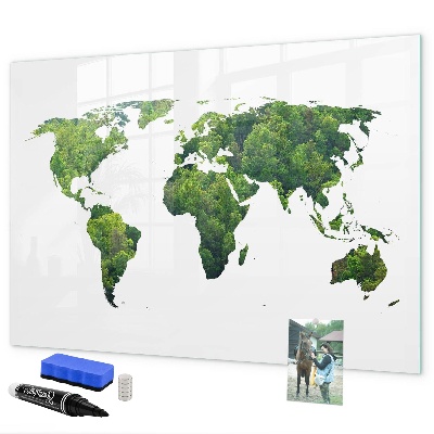 Magnetic dry erase board Green world map with photos