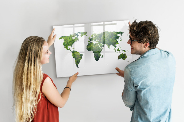 Magnetic dry erase board Green world map with photos