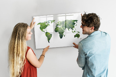 Magnetic dry erase board Green world map with photos