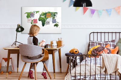 Magnetic dry erase board Green world map with photos