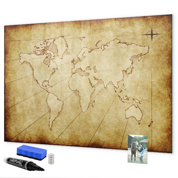Magnetic dry erase board A world map with personal memories