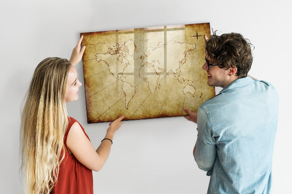 Magnetic dry erase board A world map with personal memories
