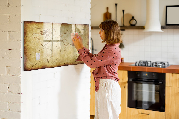 Magnetic dry erase board A world map with personal memories