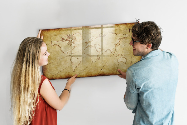 Magnetic dry erase board A world map with personal memories