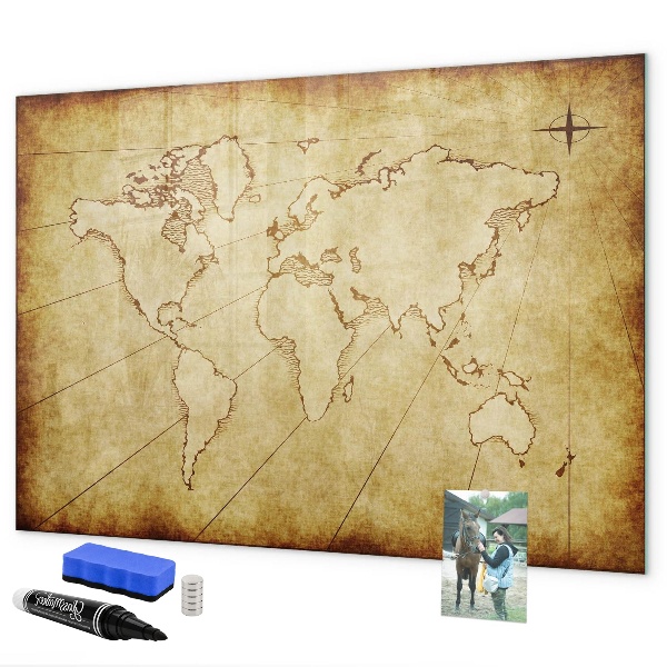 Magnetic dry erase board A world map with personal memories
