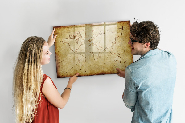Magnetic dry erase board A world map with personal memories
