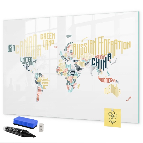 Dry erase board magnetic A world map with personal memories
