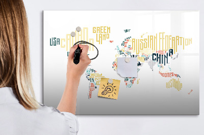 Dry erase board magnetic A world map with personal memories