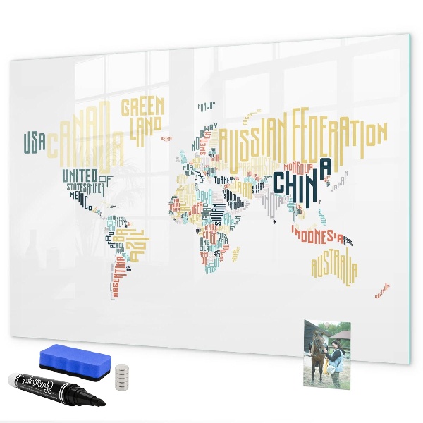 Dry erase board magnetic A world map with personal memories