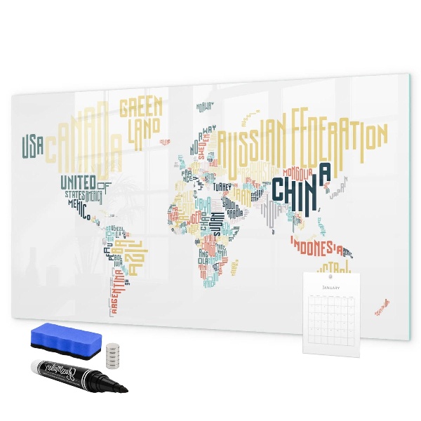 Dry erase board magnetic A world map with personal memories