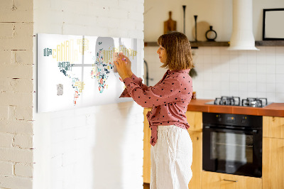 Dry erase board magnetic A world map with personal memories