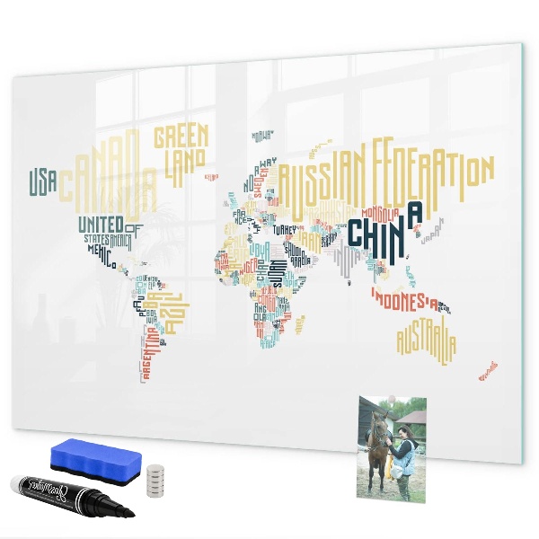 Dry erase board magnetic A world map with personal memories